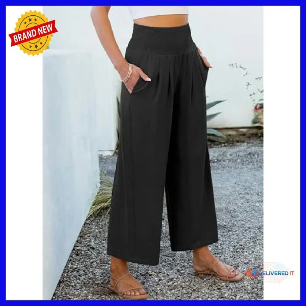 Wide Leg Palazzo Pants High Waisted Flowy Casual Trousers with Pockets